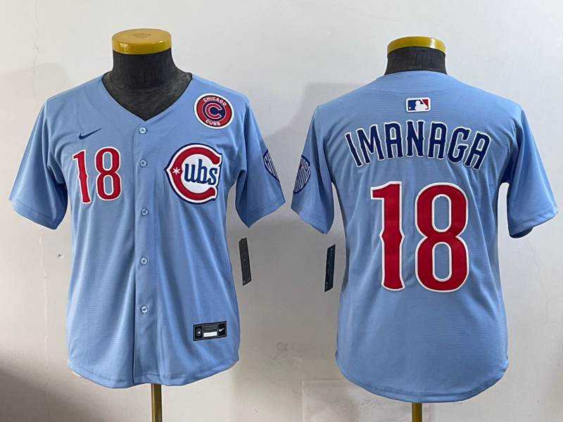 Youth 2025 MLB Chicago Cubs #18 Imanaga  blue jersey style 7->youth mlb jersey->Youth Jersey